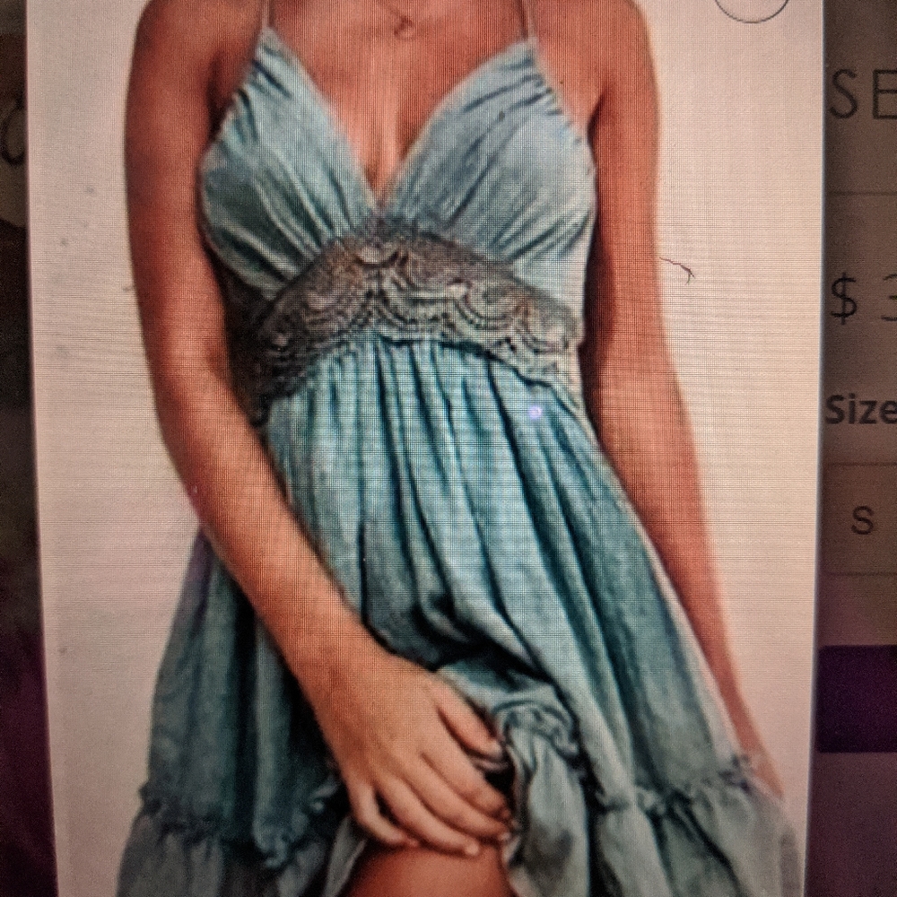 Grey blue open back sundress